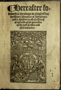 Woodcut from title page of the first edition in English of Doctor and Student. Printed by Robert Wyre. London. 1530?